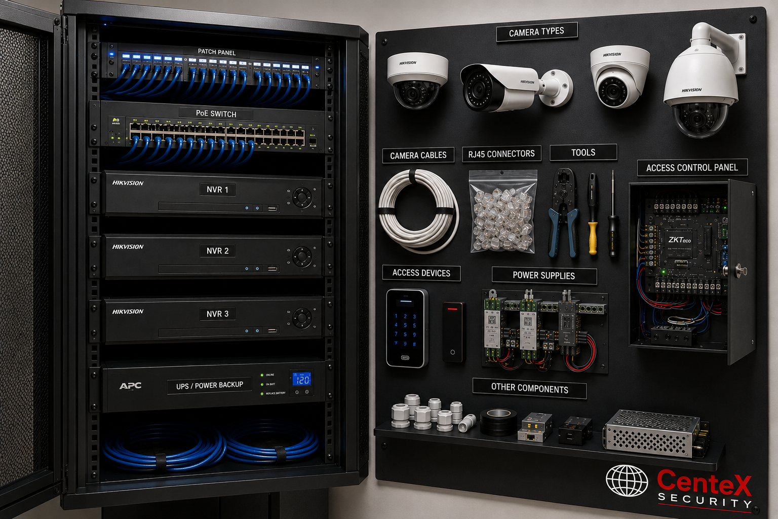 Commercial access control and security equipment in a server room