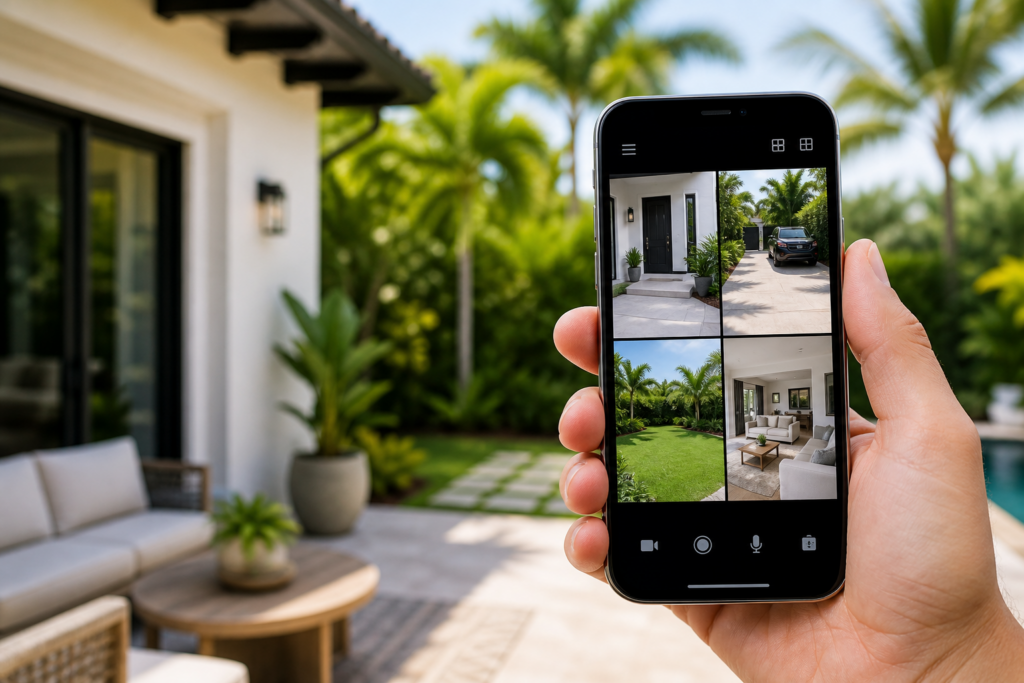 Mobile app displaying residential security-camera views