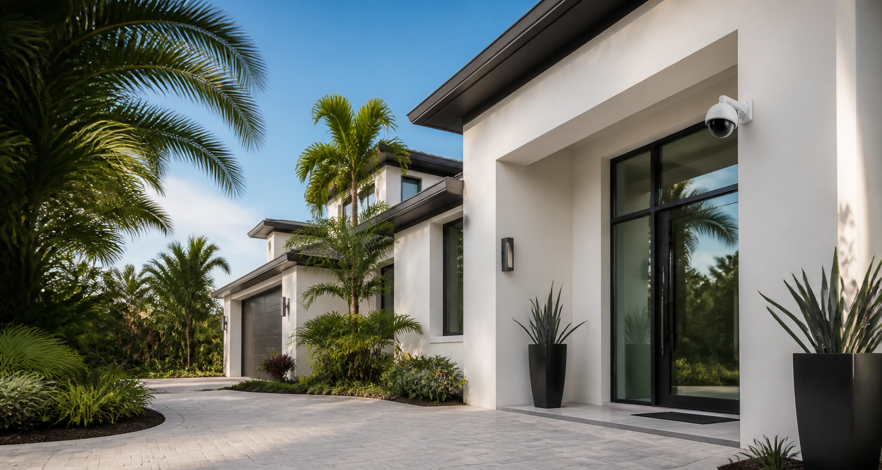 Modern South Florida home with an outdoor security camera