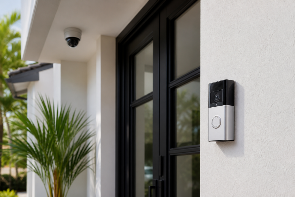 Video doorbell and outdoor camera protecting a South Florida entrance