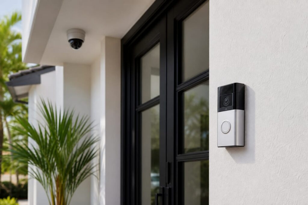 south-florida-video-doorbell-camera-optimized Video doorbell and outdoor camera protecting a South Florida entrance